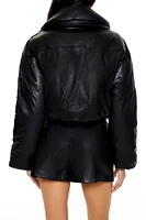 Faux Leather Cropped Puffer Jacket