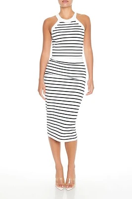 Fitted Striped Midi Skirt