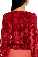 Flocked Paisley Surplice Bodysuit