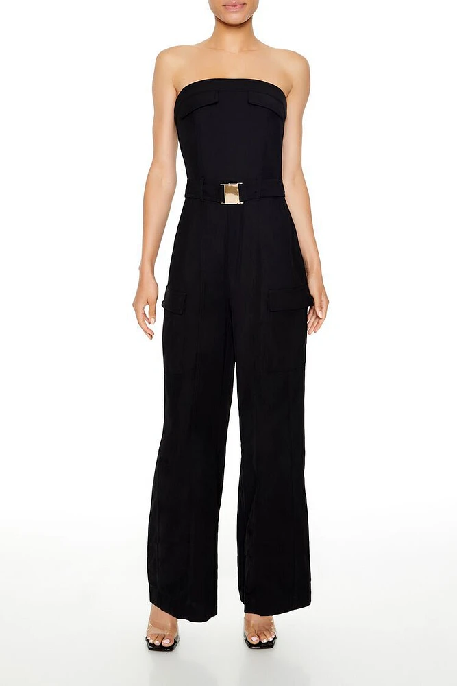 Belted Strapless Cargo Jumpsuit