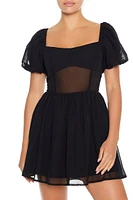 Puff-Sleeve Babydoll Mini Dress