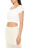 Shirred Ruffle-Trim Crop Top