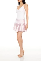 Satin Drop-Waist Flare Skort