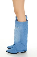 Pointed Denim Overlay Boots