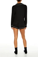 Piped-Trim Shirt & Shorts Pajama Set
