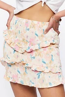 Smocked Floral Print Mini Skirt