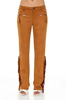 Rhinestone Fringe Faux Suede Pants