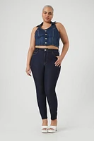 Plus Denim Cropped Halter Top