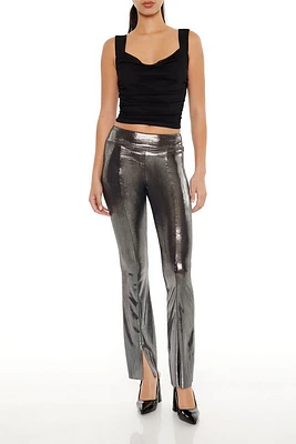 Metallic Mid-Rise Flare Leggings