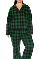 Plus Plaid Shirt & Pants Pajama Set