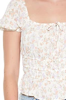 Ditsy Floral Puff-Sleeve Crop Top