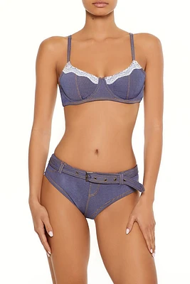 Denim Lace-Trim Underwire Bikini Top