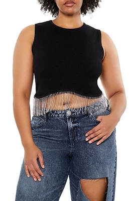 Plus Sweater-Knit Rhinestone Crop Top