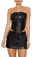 Zip-Up Faux Leather Tube Top