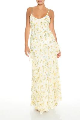 Ruffle-Trim Floral Print Maxi Dress