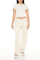 Embroidered Mushroom Corduroy Pants