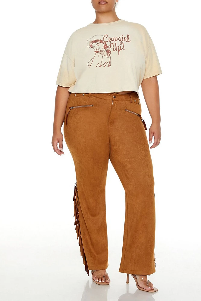 Plus Faux Suede Fringe Pants