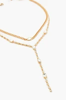 Faux Gem Layered Y-Chain Necklace