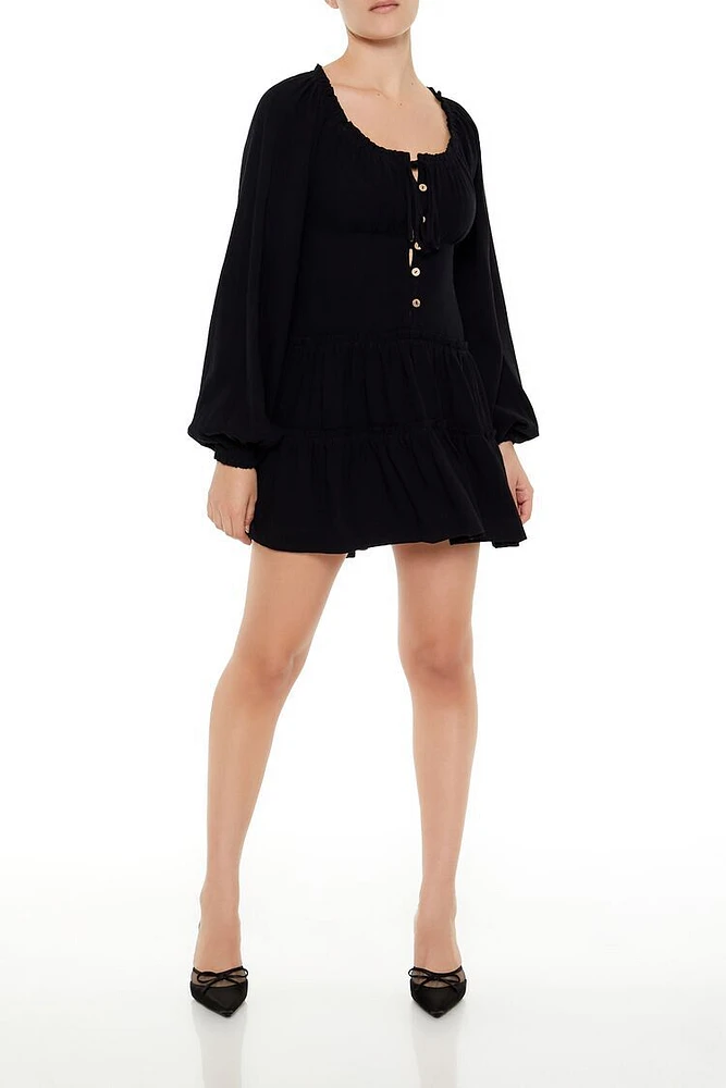 Peasant-Sleeve Mini Dress