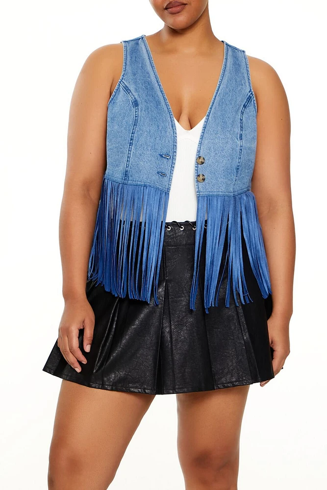 Plus Denim Fringe Vest