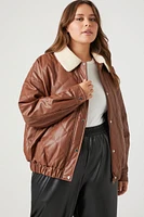 Plus Faux Leather Bomber Jacket