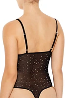 Rhinestone Mesh Thong Bodysuit