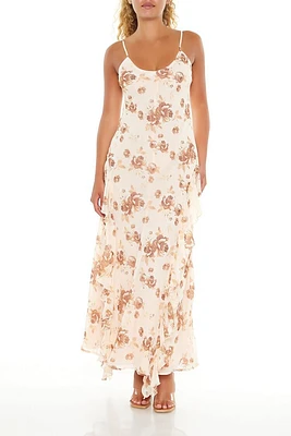 Chiffon Rose Print Maxi Dress