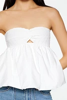 Bubble-Hem Poplin Strapless Top