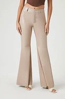 Faux Leather Mid-Rise Flare Pants