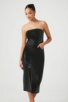 Faux Leather Tube Midi Dress