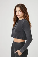 Cotton Ribbed Cropped Henley Top