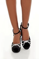 Velvet Faux Gem Bow Pumps