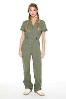 Twill Short-Sleeve Straight Jumpsuit