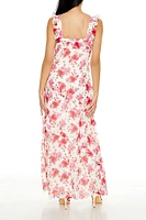 Chiffon Ruffle Rose Maxi Dress