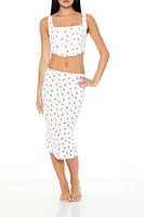 Cherry Print Slip Midi Skirt