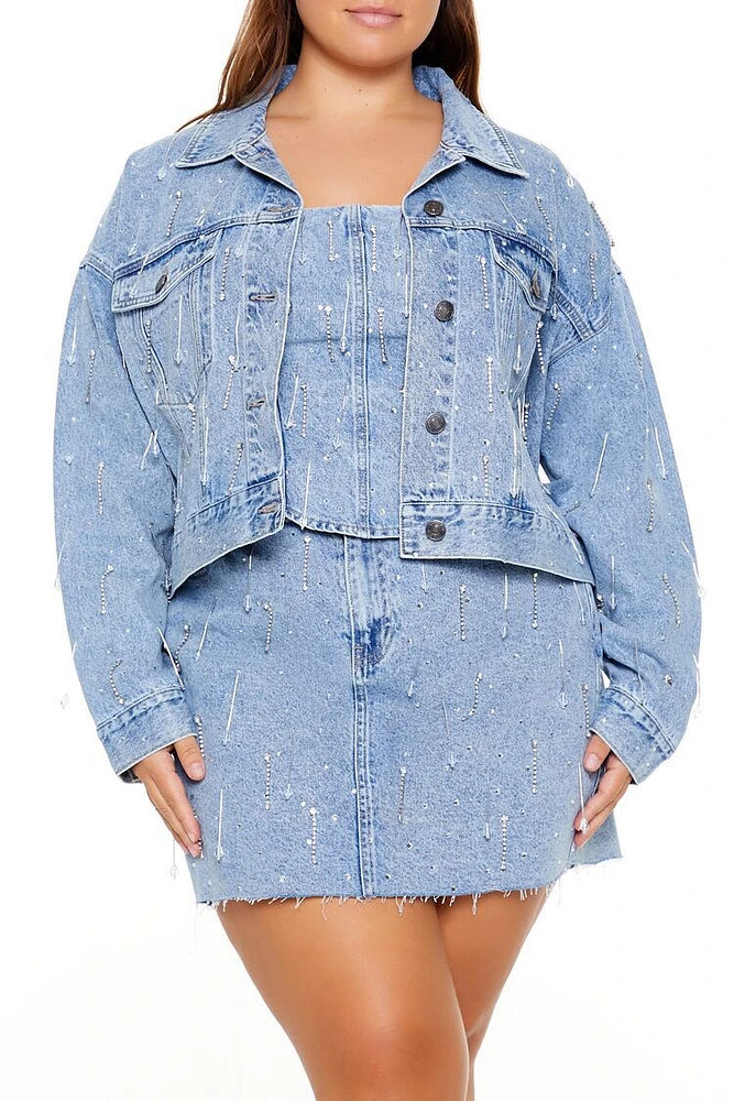 Plus Beaded Denim Jacket