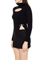 Turtleneck Cutout Buckle Sweater