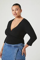 Plus Ribbed Wrap Sweater