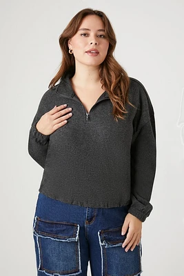 Plus Half-Zip Cropped Rib-Knit Pullover