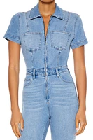 Denim Zip-Up Flare Jumpsuit