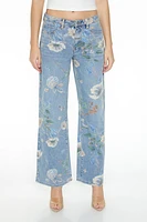 Floral Mid-Rise Baggy Jeans