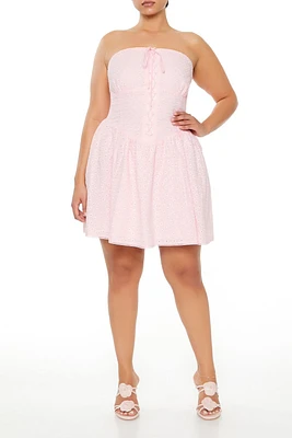 Plus Eyelet Lace-Up Mini Dress