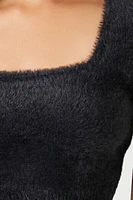 Cropped Fuzzy Sweater-Knit Tee