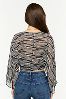 Abstract Chiffon Tie-Front Crop Top