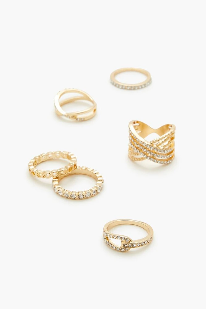 Rhinestone Crisscross Ring Set