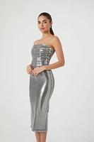 Metallic Denim Midi Tube Dress