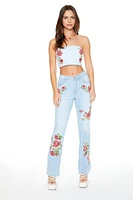 Rose Embroidered Denim Tube Top