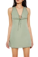 Plunging Lace-Trim Mini Dress