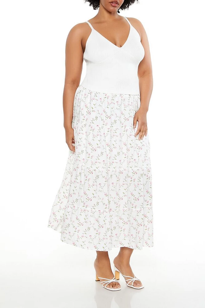 Plus Floral Print Maxi Skirt