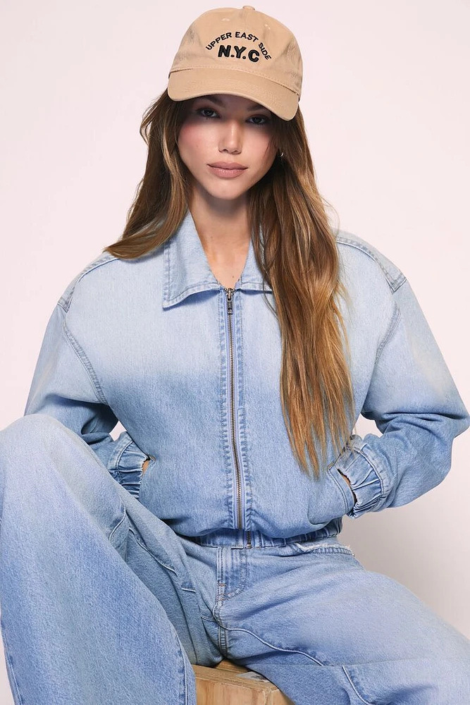 Gradient Denim Bomber Jacket